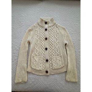 Peregrine 100%Wool Fisherman Cardigan, Cream, Medium. Made in England.